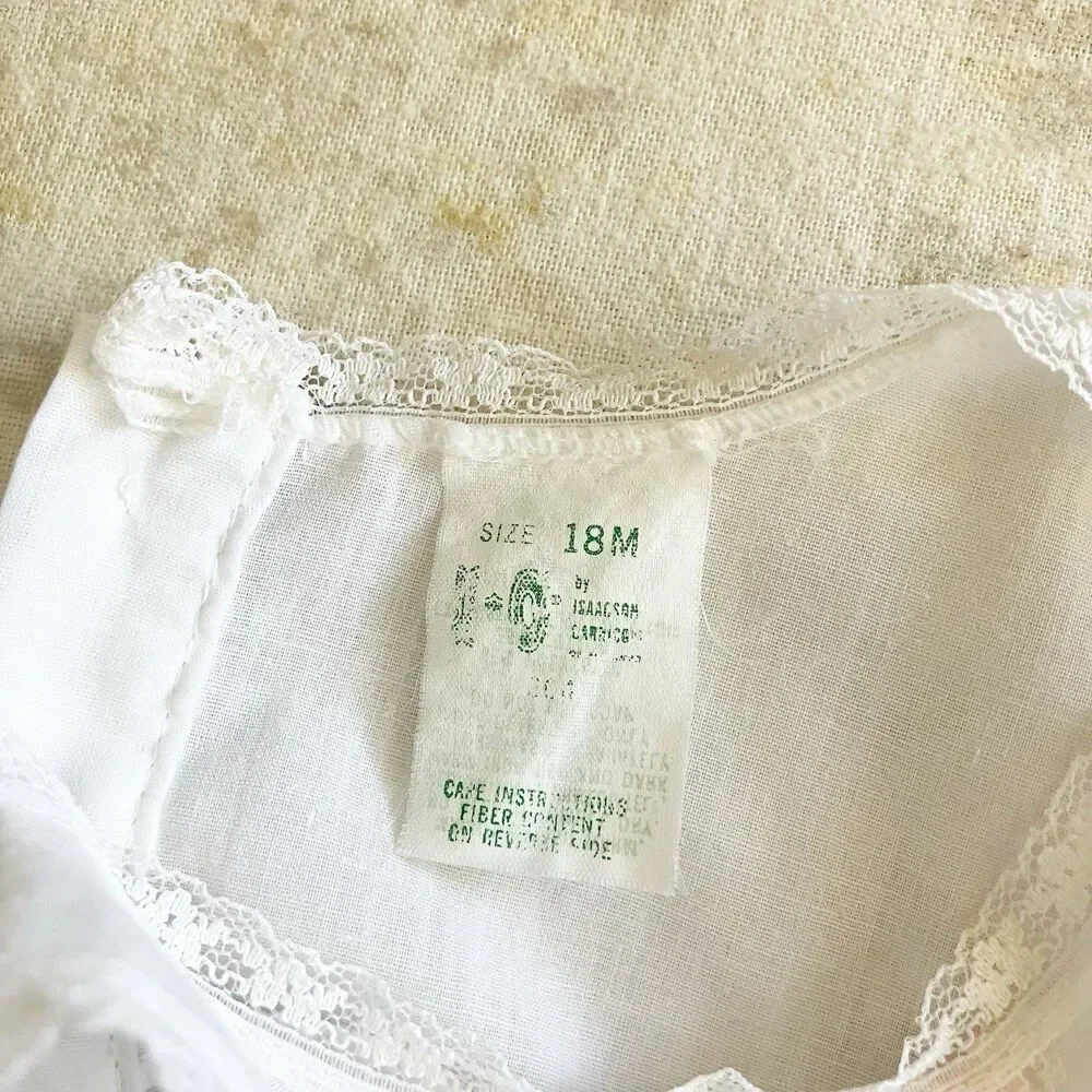 Vintage Issacson Carrico Slip Dress Baby Girl 18M White Pink Bow Ruffle Lace